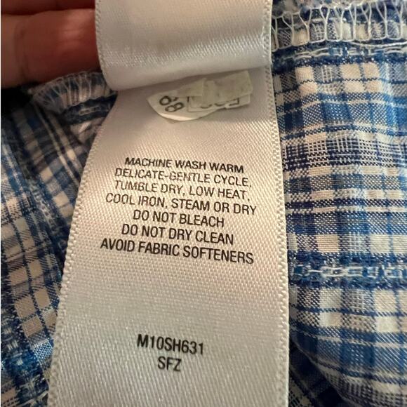 Cabela's Mens Short Sleeve Cool Max Shirt in Blue White Plaid Size Medium - Picture 6 of 6